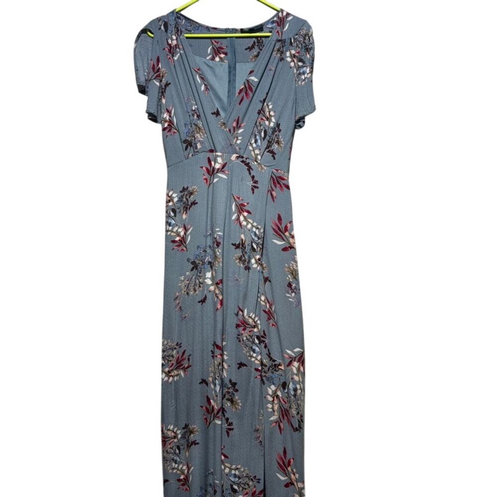 Lulus Blue Floral Maxi Dress Medium Boho Short Sleeve Empire Waist Wrap Flowy - Picture 1 of 11